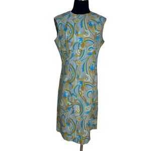 VNTG 1960s 70s Psychedelic Arnel Bark Print Mod Shift Dress Rainbow Floral Retro